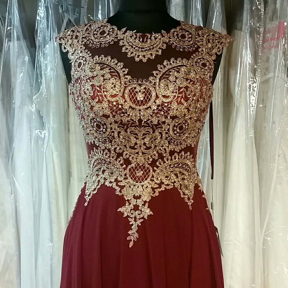 Burgundy/Wine and Gold Gown